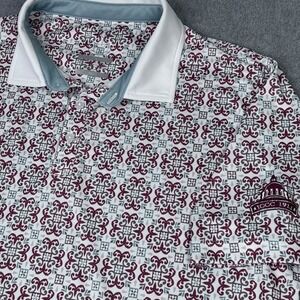 Swannies Polo Golf Shirt Men's XL Floral Geometric Performance‎ Stretch LOGO